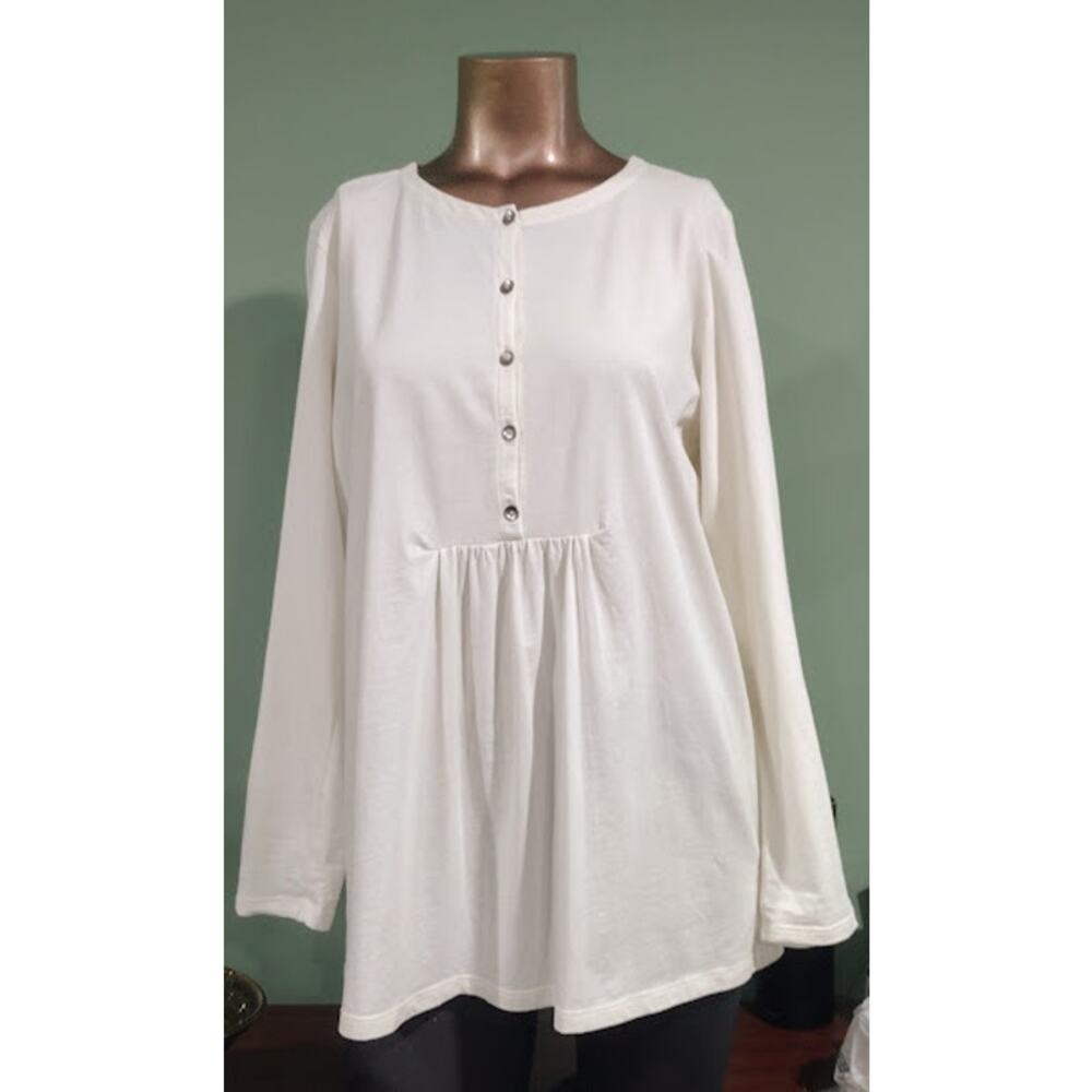 J. Jill Long Tab Sleeve Petite‎ Jersey Knit Tunic, Cream, Sz MP